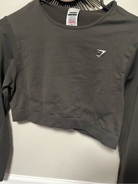 Gymshark Women's Charcoal Cropped Long Sleeve Top